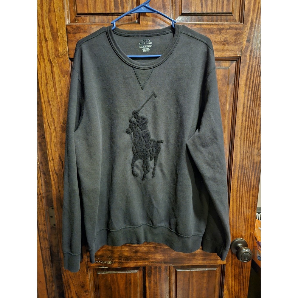 Polo Ralph Lauren Big Pony Chenille Embroidered Patch Sweatshirt XL Black